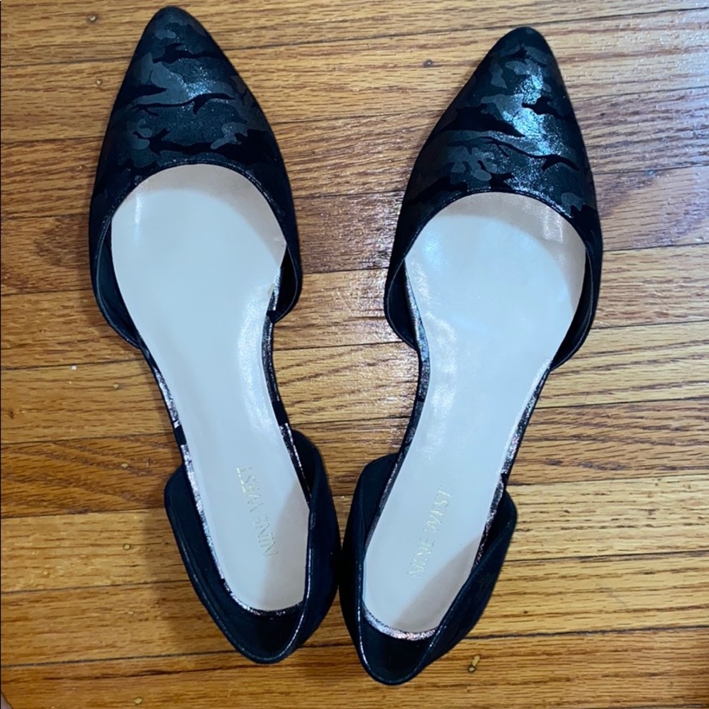 Black metallic camo flats